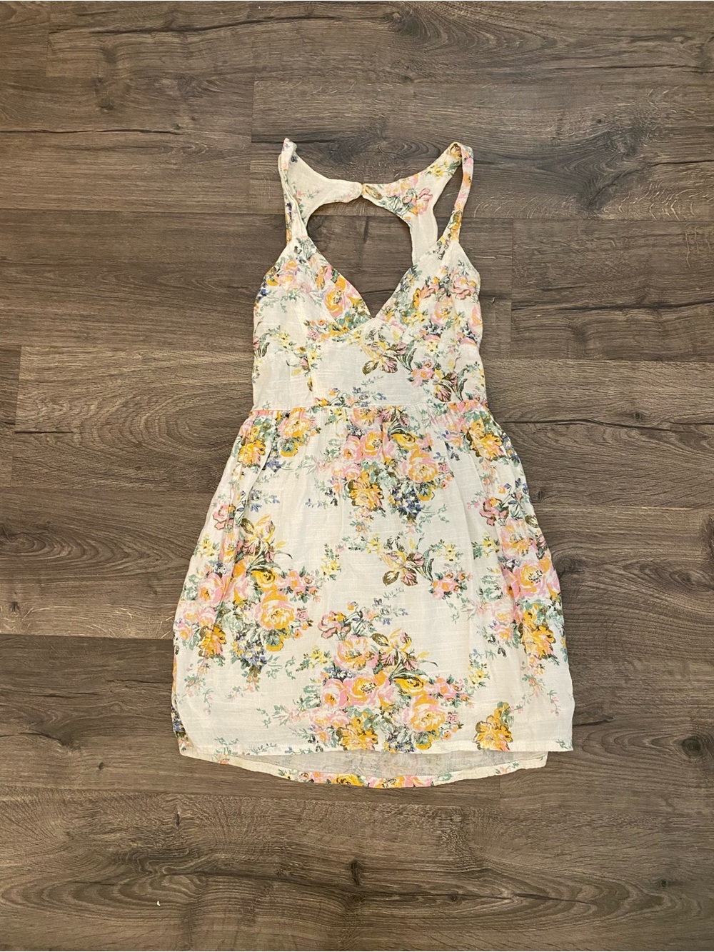 Billabong White Floral Mini Dress with Pink & Yellow Blossoms